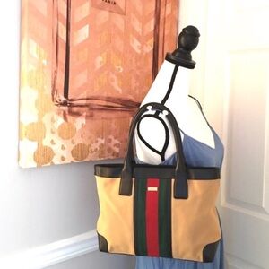 Gucci authentic tote bag orange canvas brown leather